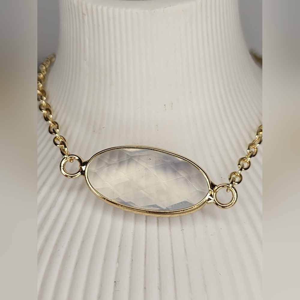 Gold-Tone Faceted Opal Oval Link Bracelet - Picture 2 of 3